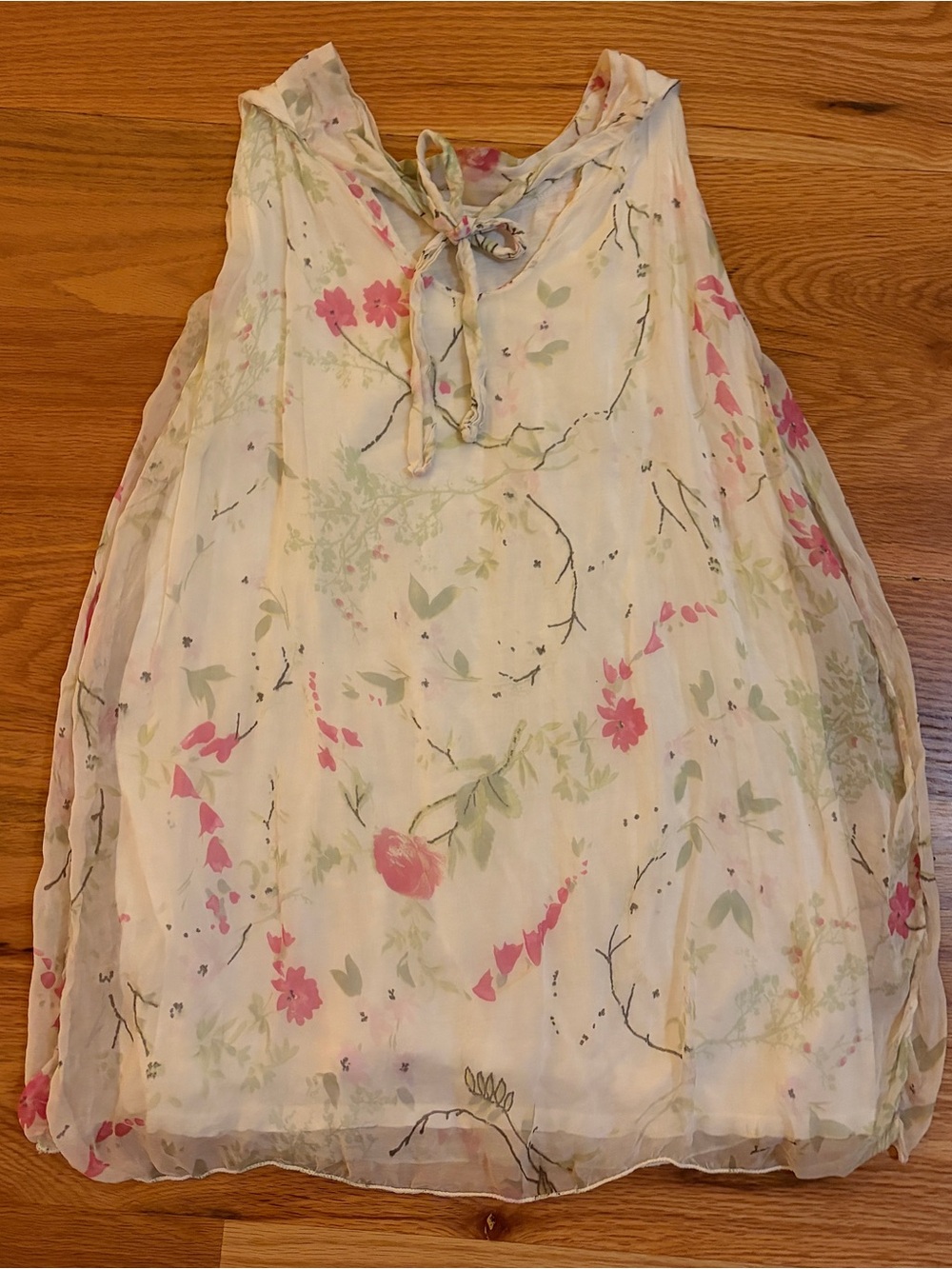 Women’s A-Line Chiffon Skirt in Cream with Pink Floral Print